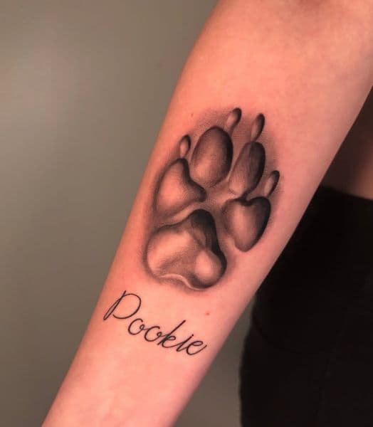 Realism + Dot-work paw print tattoo on Forearm by Jinx on TattMe