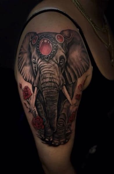 Realism + Black & Grey elephant tattoo on Upper Arm by gawddy on TattMe