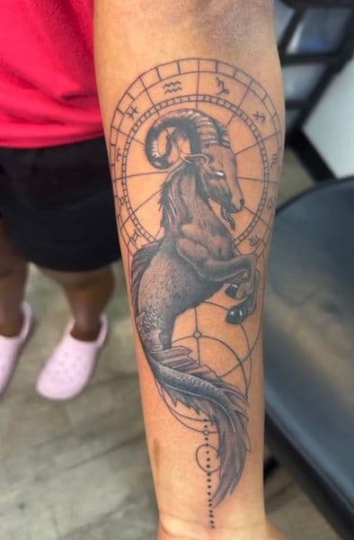 Black & Grey + Illustrative capricorn tattoo on Forearm by gawddy on TattMe