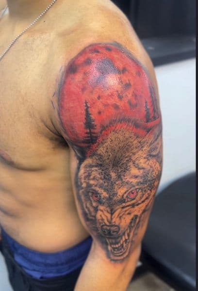 Realism + Color wolf tattoo on Shoulder by gawddy on TattMe