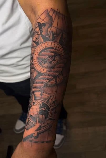 Black & Grey + Illustrative compass tattoo on Forearm by gawddy on TattMe