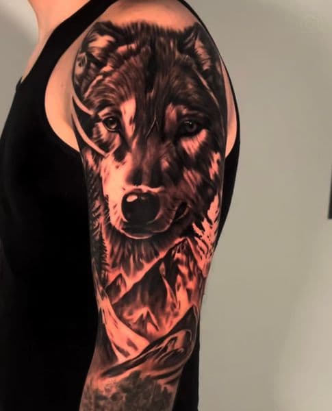Realism + Black & Grey wolf tattoo on Half Sleeve by Maximilian_Lontos on TattMe