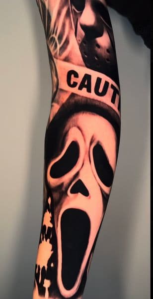 Black & Grey + Realism ghostface tattoo on Forearm by Maximilian_Lontos on TattMe