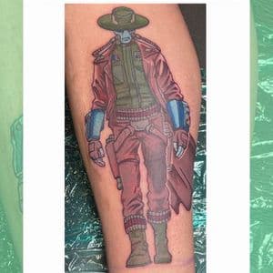 New School + Illustrative alien tattoo on Calf by Kiwi on TattMe