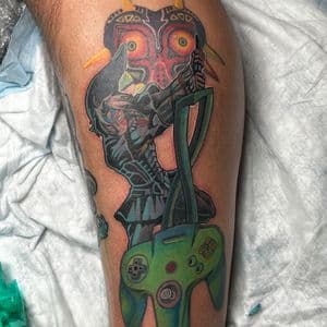 Color + Illustrative link tattoo on Calf by Kiwi on TattMe