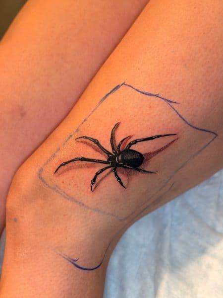 Realism + Black & Grey spider tattoo on Knee by Kiwi on TattMe