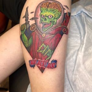 New School + Pop Culture alien tattoo on Calf by Kiwi on TattMe
