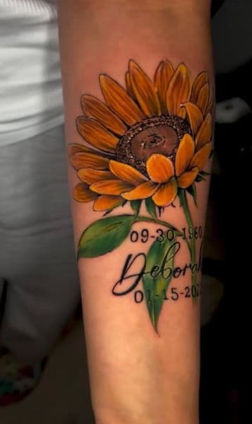 Color + Floral sunflower tattoo on Forearm by Yaya on TattMe
