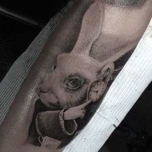Black & Grey + Portrait Realism alice in wonderland rabbit tattoo on Forearm by Tattoos_By_Danny_Cruz on TattMe