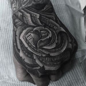 Black & Grey + Portrait Realism money rose tattoo on Hand by Tattoos_By_Danny_Cruz on TattMe