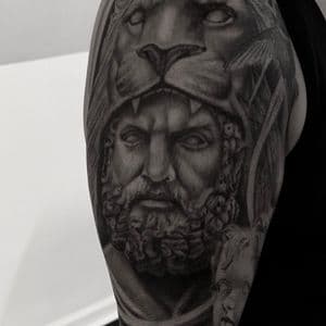 Black & Grey + Realism hercules tattoo on Upper Arm by Tattoos_By_Danny_Cruz on TattMe