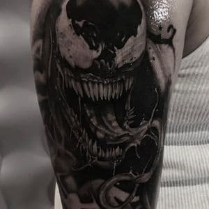 Black & Grey + Portrait Realism venom portrait tattoo on Upper Arm by Tattoos_By_Danny_Cruz on TattMe