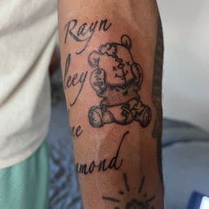 Black & Grey teddy bear, names tattoo by Gifted_j_ on TattMe