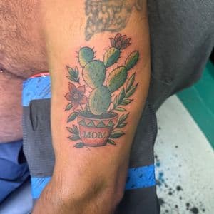 Traditional + Color cactus tattoo on Upper Arm by InkedbyJunior on TattMe