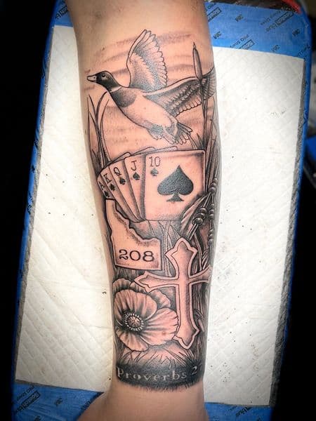 Black & Grey + Illustrative duck tattoo on Forearm by InkedbyJunior on TattMe