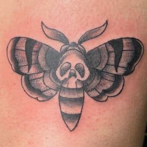 Black & Grey + Traditional moth tattoo on Thigh by InkedbyJunior on TattMe