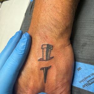 Minimalist + Black-work pushpin tattoo on Hand by InkedbyJunior on TattMe