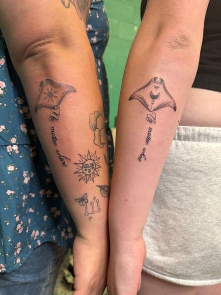 Fine Line + Black & Grey manta ray tattoo on Forearm by InkedbyJunior on TattMe