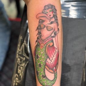 American Traditional mermaid tattoo on Forearm by InkedbyJunior on TattMe