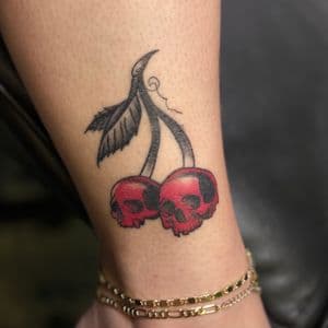 Neo-Traditional cherry skulls tattoo on Ankle by InkedbyJunior on TattMe