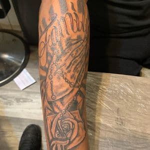 Black & Grey Prayer hands tattoo on Forearm by Prophesa_ink on TattMe