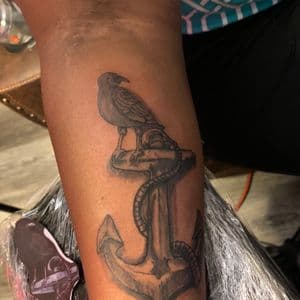 Black & Grey Raven, Anchor tattoo on Forearm by Prophesa_ink on TattMe