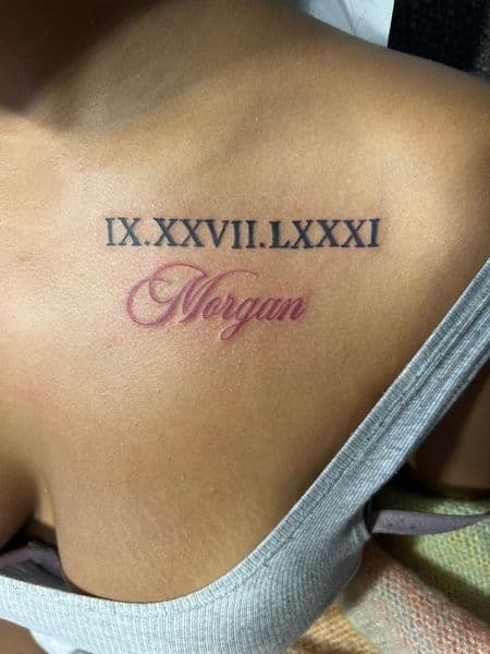 Lettering + Script roman numerals tattoo on Chest by ggtat2z_1487 on TattMe
