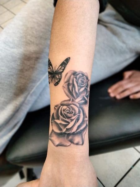 Black & Grey + Realism roses tattoo on Forearm by ggtat2z_1487 on TattMe