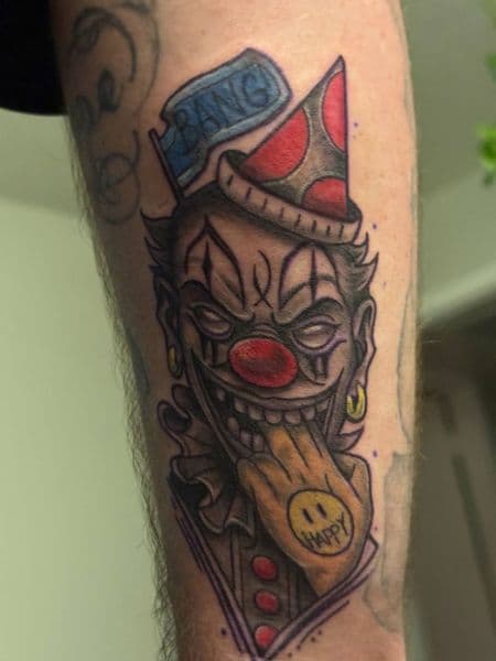 New School + Color clown tattoo on Forearm by ggtat2z_1487 on TattMe