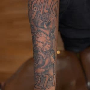 Black & Grey + Floral roses tattoo on Forearm by tattoogoonz on TattMe