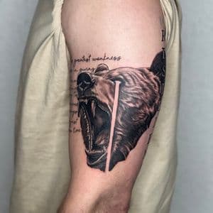 Black & Grey + Realism bear tattoo on Upper Arm by tattoogoonz on TattMe
