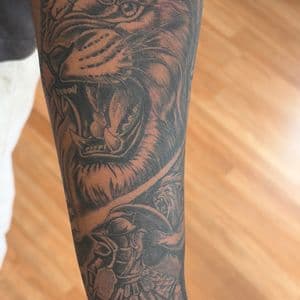 Black & Grey + Realism lion tattoo on Forearm by tattoogoonz on TattMe