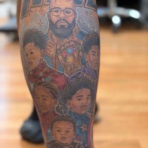 Illustrative + Color portraits tattoo on Calf by tattoogoonz on TattMe