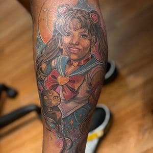 Anime + Color sailor moon tattoo on Calf by tattoogoonz on TattMe