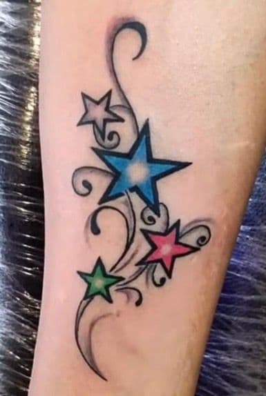 Color + New School stars tattoo on Forearm by Millogang_ink on TattMe