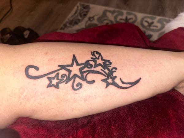 Black-work + Line-work stars tattoo on Calf by Millogang_ink on TattMe