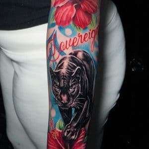 Color + New School panther tattoo by TATMANERC on TattMe
