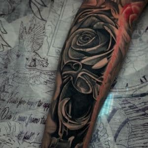 Cover-Ups + Black & Grey rose tattoo on Forearm by TATMANERC on TattMe