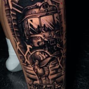 Black & Grey + Lettering harlem tattoo on Calf by TATMANERC on TattMe