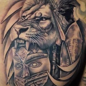 Black & Grey + Realism lion tattoo on Chest by TATMANERC on TattMe