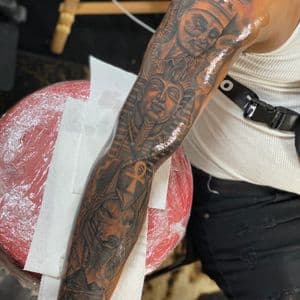 Black & Grey + Illustrative pharaohs tattoo on Full Sleeve by 438Star on TattMe