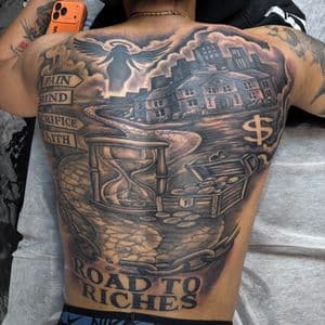 Black & Grey + Illustrative angel tattoo on Full Back by 438Star on TattMe