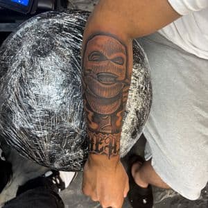 Black & Grey + Illustrative balaclava tattoo on Forearm by 438Star on TattMe