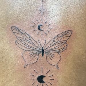 Fine Line + Minimalist butterfly tattoo on Spine by ink_by_trainwreck on TattMe