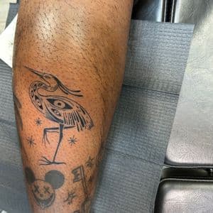 Black-work + Illustrative bird tattoo on Calf by ink_by_trainwreck on TattMe