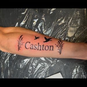 Lettering + Black-work name tattoo on Forearm by ink_by_trainwreck on TattMe