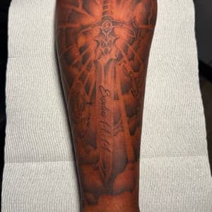 Black & Grey + Illustrative sword tattoo on Forearm by tattoo.banditt on TattMe