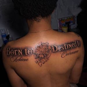 Lettering + Script clock tattoo on Upper Back by tattoo.banditt on TattMe