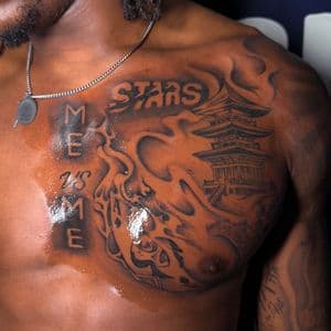 Black & Grey + Japanese pagoda tattoo on Chest by tattoo.banditt on TattMe