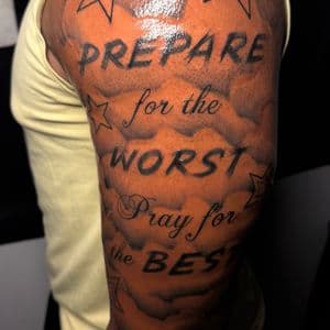 Lettering + Script quote tattoo on Upper Arm by tattoo.banditt on TattMe